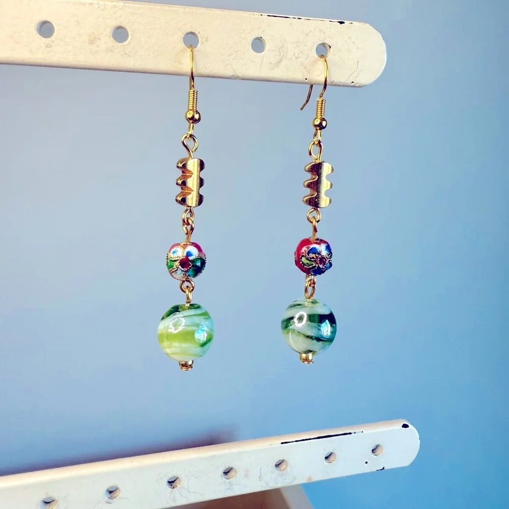 Cloisonné and Swirl Earrings #7 - Picture 2 of 2